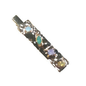 Gold Tone Rhinestone Rock? Alligator Clip Small Unique